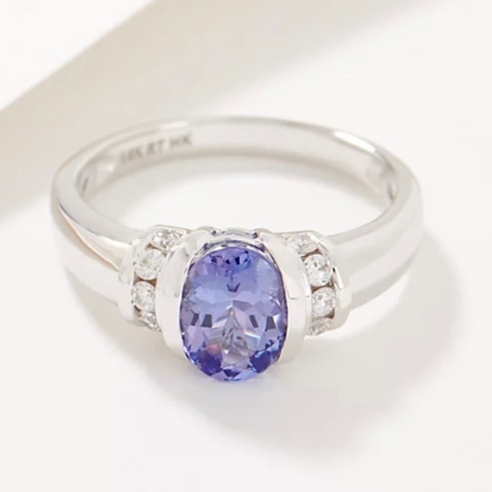 Affinity Gems Oval Cut Tanzanite and Diamond Ring, 14K Gold